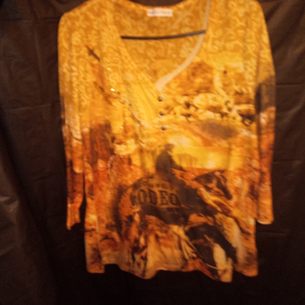 Rebecca Malone Yellow and Brown Blouse